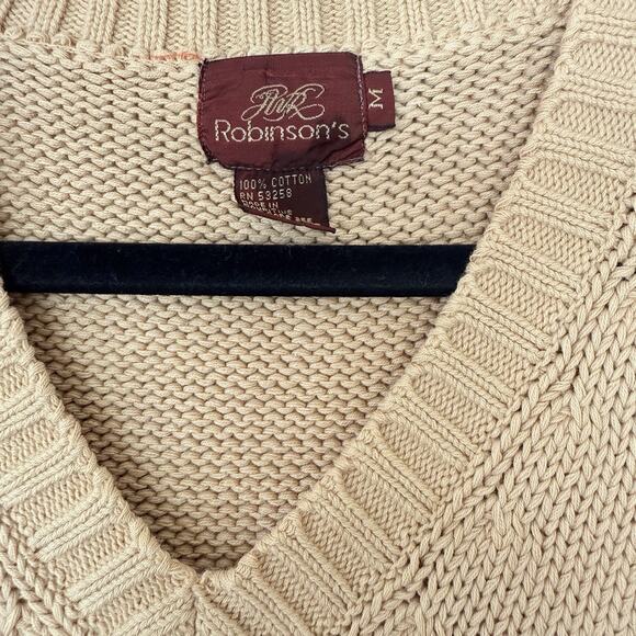 Vintage Robinson’s Cable Knit Sweater Vest Beige Tan 100% Cotton Size M Retro - Picture 3 of 4